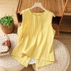 Cotton Linen Sleeveless Top, Solid Color Irregular Hem Tunic Shirt