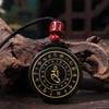 Black Obsidian Pendant Necklace with Buddhist Mantras and Symbols