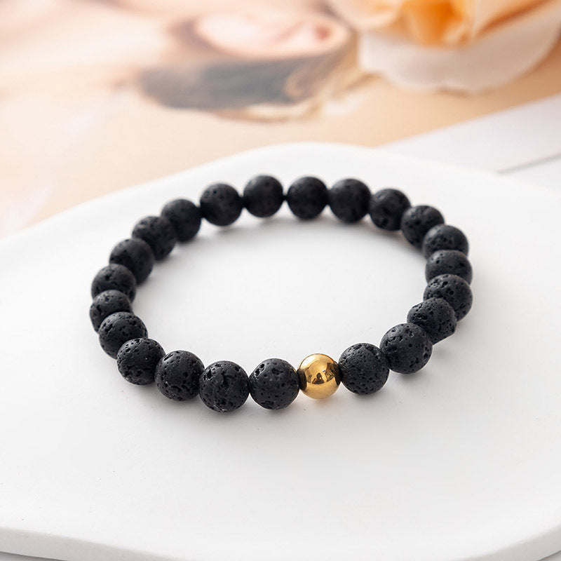 Matte Lava Rock and Howlite Bead Bracelet with Skull or Metal Charm