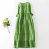 Cotton Linen Midi Dress with Half Sleeves