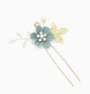Handmade Floral Hair Comb and Pin Set with Clear Quartz