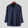 Men's Solid Color Half Button Long Sleeve Cotton Shirt
