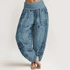 Women's Cotton Harem Pants with Elastic Waist and Floral Print