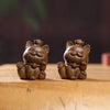 Wooden Lucky Cat Figurine with Ingot Desk Decor