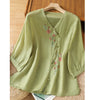 Embroidered Flowers Women's V-neck Shirt, Soft Satin Top