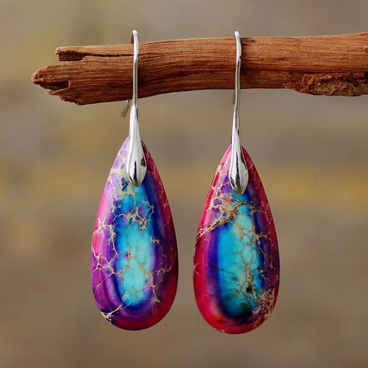 Emperor Stone Happiness Earrings, Teardrop Gemstone Dangles