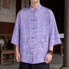 Men's Ice Silk Tang Suit Shirt with Frog Buttons and Pockets