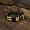Double Layer Glass Bead Bracelet with Gold-Tone Alloy Charm