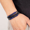 Men's Stone Bead Leather Bracelet, Stainless Steel Clasp