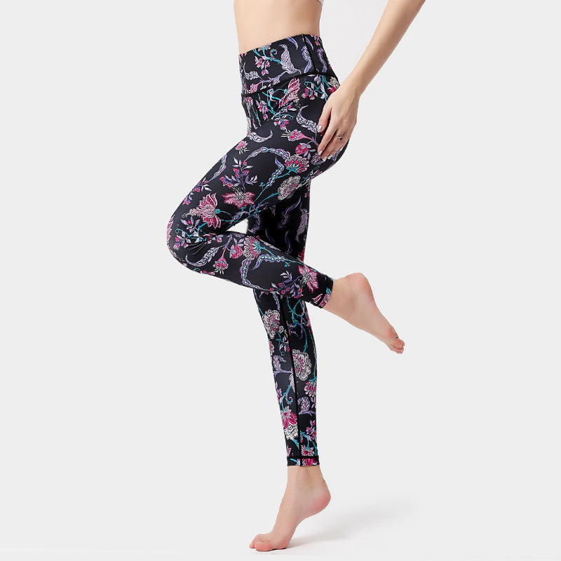 Floral Bird Print Yoga Pants Women's High Waist Fitness Leggings