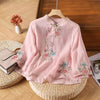 Embroidered Cotton Linen Chinese Frog-Button Shirt