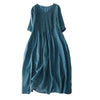 Casual Accordion Pleat Plain V-neck Short Sleeve Midi Dress