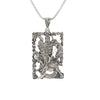Silver-tone alloy pendant depicting Guan Gong and a dragon on a dark background