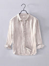 Men's Linen Cotton Long Sleeve Shirt Solid Color Lapel Button Down Top