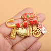 Chinese Gourd Safety Pin Brooch with Charms