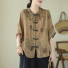 Purple Flower Print Frog-Button Design Shirt