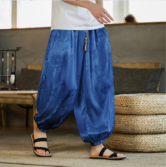 Men's Harem Pants with Dragon Pattern and Pockets