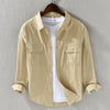 Men's Long Sleeve Turn-down Collar With Pocket Pure Color Casual Cotton Shirt