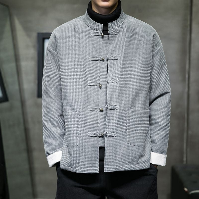 Men's Jacket Solid Color Frog-button Shirt Clothing