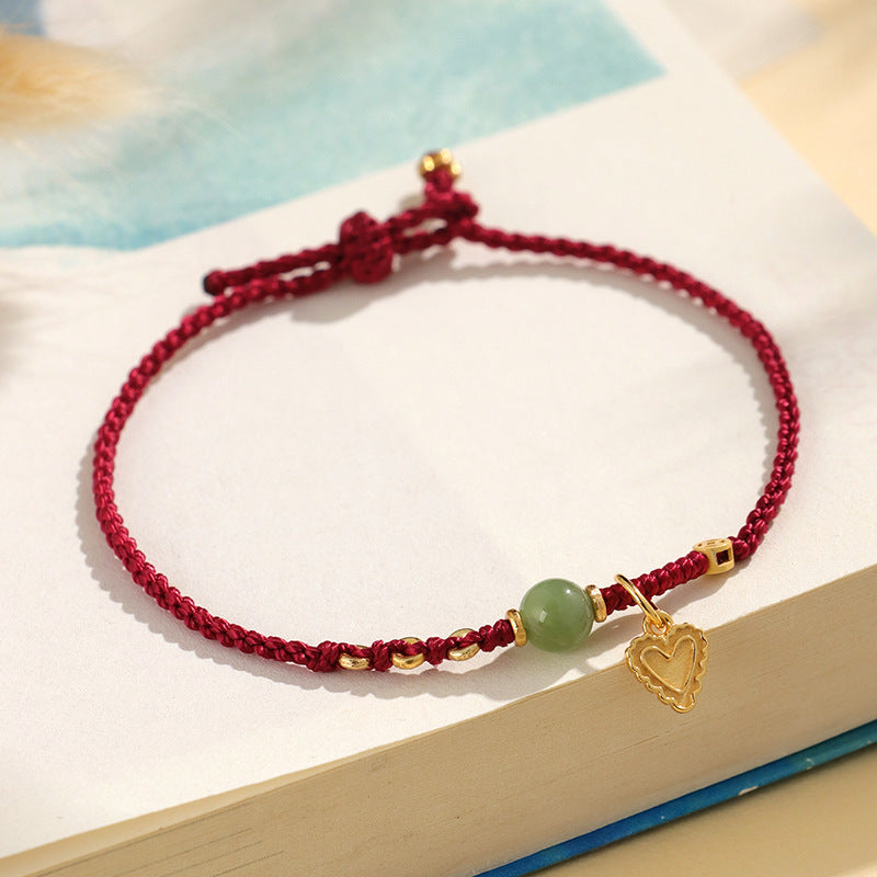 Sterling Silver and Hetian Jade Red String Bracelet