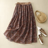 Linen Floral A-Line Skirt with Drawstring Waist