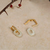 Geometric White Jade Earrings with 925 Silver Posts
