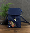 Embroidered Lotus Flower Crossbody Bag, Nylon Shoulder Cellphone Pouch