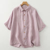 Women's Half Sleeve Shirt Cotton Linen Button Down Top