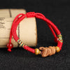 Chinese Zodiac Peach Wood Red String Bracelet, Handmade