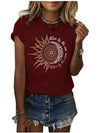 Sun and Moon Print T-Shirt, Short Sleeve Top