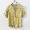 Men's Cotton Short Sleeve Henley Shirt with Chinese Art Prints