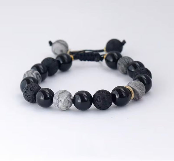 Tiger Eye and Lava Rock Bracelet, Handmade Adjustable Stone Bead