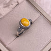 Sterling Silver Amber Oval Ring, Adjustable Vintage Style