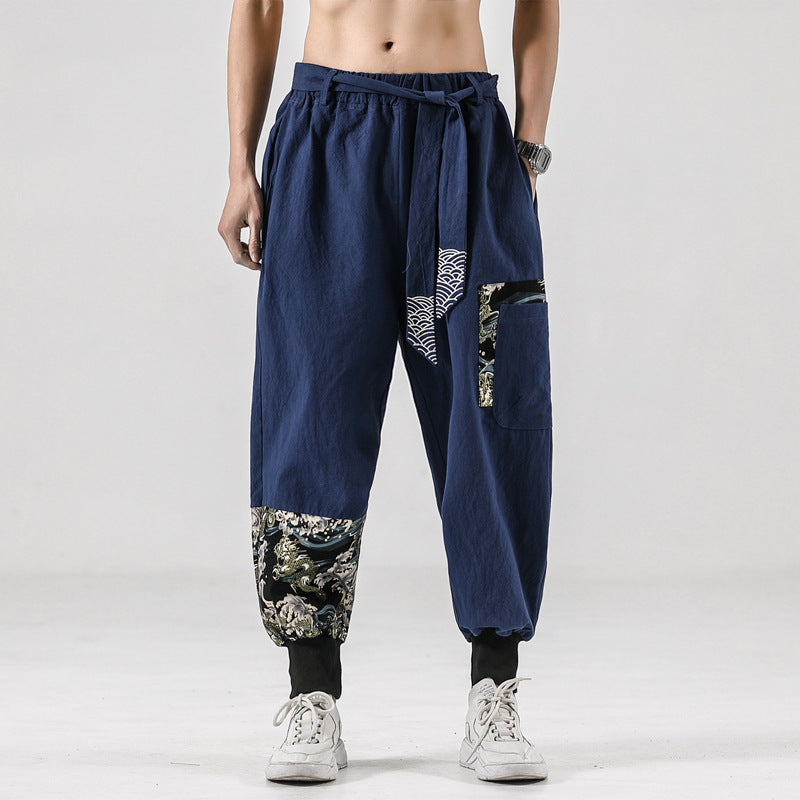 Men's Harem Pants with Pockets, Cotton Linen Casual Trousers