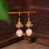 Enamel and Natural Crystal Drop Earrings, Chinese Style