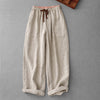 Women's Cotton Linen Pants with Pockets, Wide Leg Drawstring