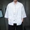 Men's Ice Silk Tang Suit Shirt with Frog Buttons and Pockets