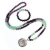 108 Mala Beads Amethyst Green Aventurine Lotus Meditation Necklace