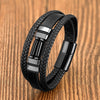 Braided Leather Bracelet with Stone Inlay and Magnetic Clasp