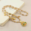 Long Faux Tiger Eye Necklace with Gold-Tone Compass Pendant