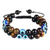 Tiger Eye Black Agate Evil Eye Double Row Bracelet