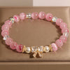 Pink Cat's Eye Bracelet with Bow Charm