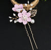Handmade Floral Hair Comb and Pin Set with Clear Quartz