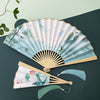 Chinese Style Folding Hand Fan with Bamboo Frame and Printed Fabric