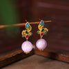 Enamel and Natural Crystal Drop Earrings, Chinese Style