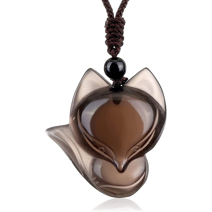 Carved Fox Crystal Pendant Necklace