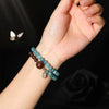 Blue Chalcedony Wood Double Wrap Bracelet with Good Fortune Charm