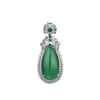 Green teardrop shaped chalcedony pendant with gold tone crystal border