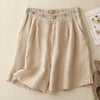 Embroidered Cotton Linen Shorts Women Summer Casual Wide Leg