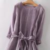 Pleated Midi Dress with Tie Waist and Pockets